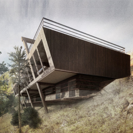 Cork Surfaces and Open-Roof Spaces in a Valley Retreat