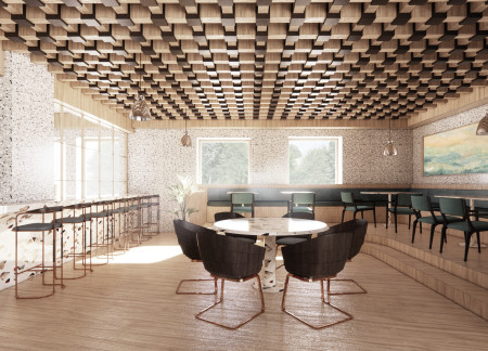 Charred Wood Shingles and Terrazzo Flooring Illuminate a Community-Focused Space