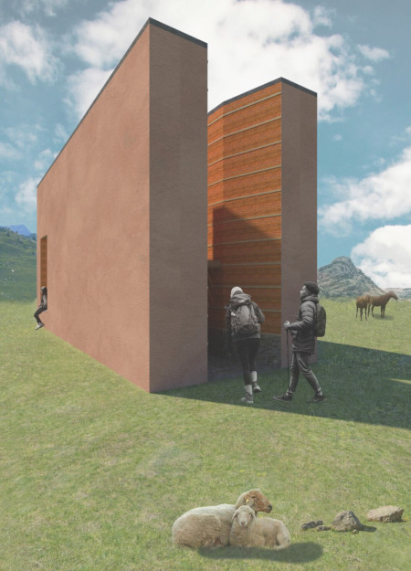 Rammed Earth Sanctuary with Reflective Zones for Pilgrims