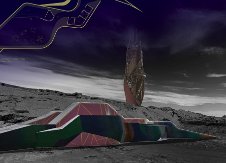 Basalt and Iridescent Glass Views in a Sensory Visitor Center