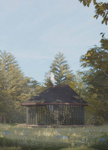 Engaging Community Space Featuring Cork and Timber in a Hexagonal Form