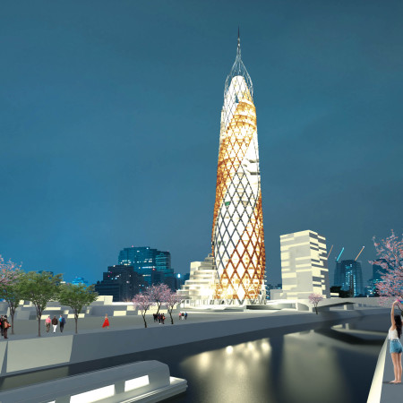 Twisting Helicoidal Form Emphasizes Community Interaction in Urban Tower