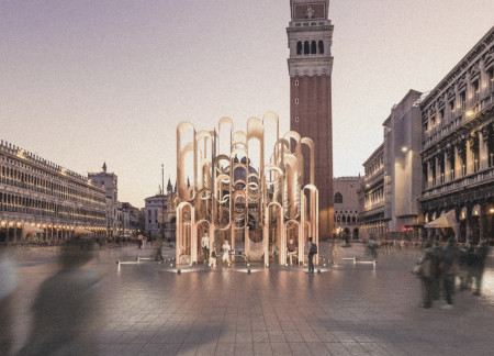Bent Wooden Strands Forming a Modular Community Space