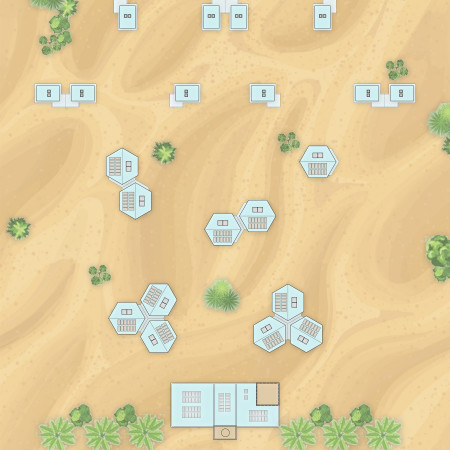 Hexagonal Lodges with Aluminum Structures in a Desert Oasis