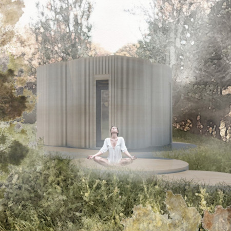 Modular Wooden Retreat Emphasizing Natural Light and Flower Essence Processing