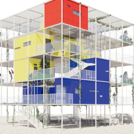 Elevated Living with High-Tensile Connections and Community Green Spaces