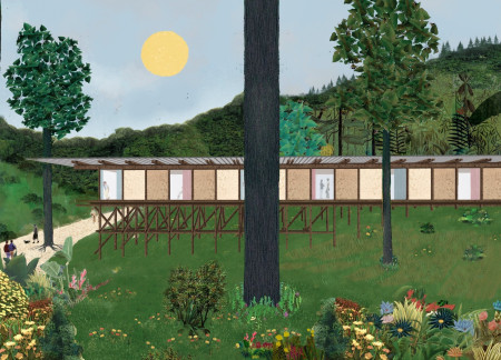 Rainwater Collecting Yoga Retreat with Timber and Cork Integration