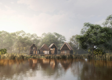 Charred Shingles and Modular Cabins Integrating Sustainable Living by the Lake