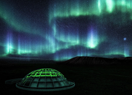 Transparent Dome with Rotating Screen Creating Immersive Cinema Experience