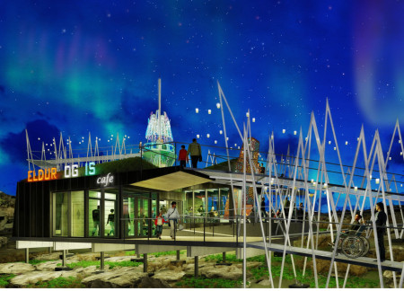 Geothermal Pavilion with Recycled Rubber Base and Tectonic Glass Forming a Community Hub