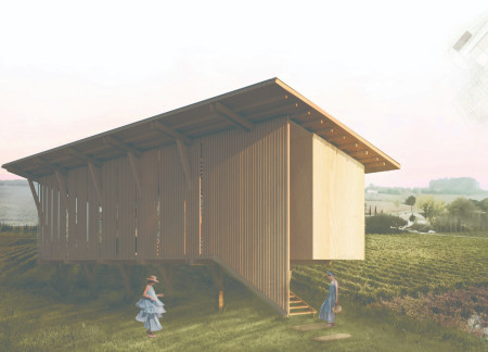 Wicker Accents and Glass Facades in Vineyard Tasting Space