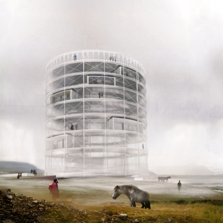 Dynamic Light Play Through Translucent Glass in a Three-Space Residence