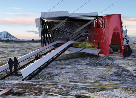 Tensegrity Structure Supporting Corrugated Skin Within a Sustainable Community Center