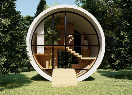 Bio-Concrete Cylinder with Bamboo Integration in a Compact Living Space