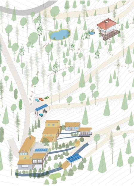 Natural Pond and Stone Envelope Supporting Community Wellness in a Yoga Retreat