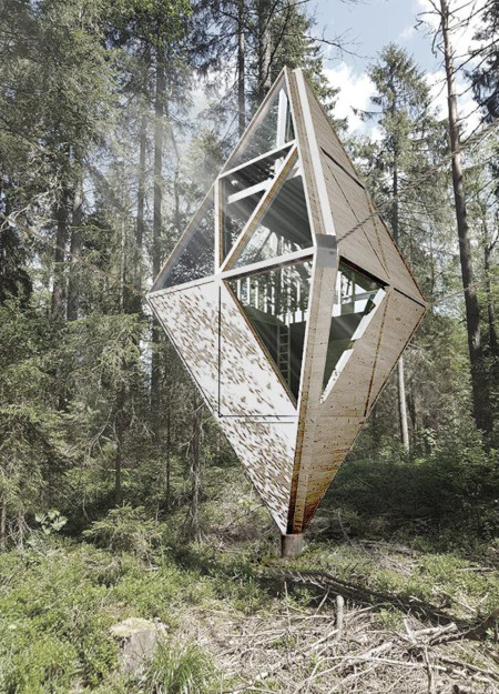 Suspended Retreat of Steel and Oriented Strand Board Above the Forest Floor