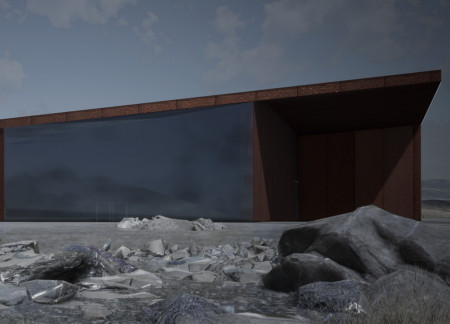 Weathered Steel and Concrete Pavilion Connecting Cinema with Icelandic Landscapes