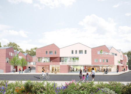 Community-Centric Residential Spaces with Charred Wooden Shingles and Brick Facades