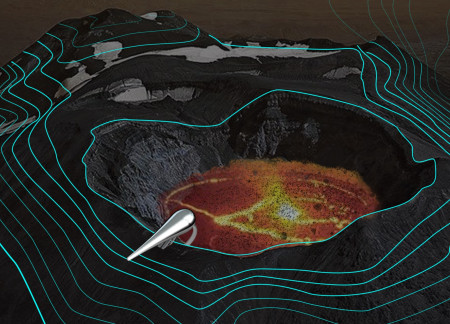 Exploring Convex Reflections in a Circular Corridor Above Volcanic Landscapes