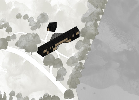 Burned Wood Panelling and Thermal Greenhouse in a Family Residence