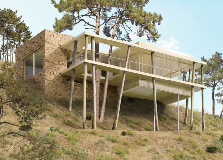 Panoramic Yoga Shala Framed by Natural Stone and Azulejo in Valley Retreat