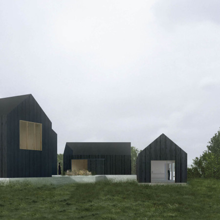 Central Garden Framed by Blackened Timber in a Family Artist Retreat