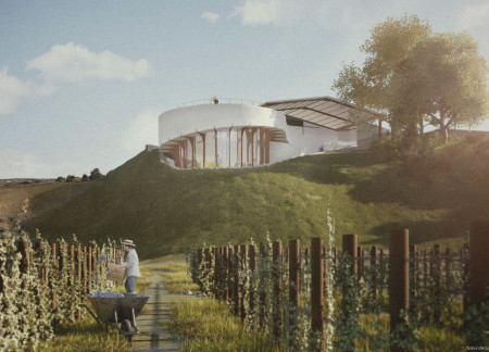 Framed Views with Corten Steel on a Hillside Tasting Room