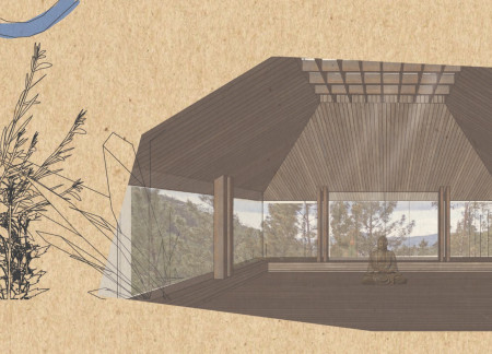 Meditative Space with Natural Wood and Clay Tile Elements