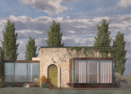 Glass Blocks and Trucco Finish Embrace a Natural Pool Retreat