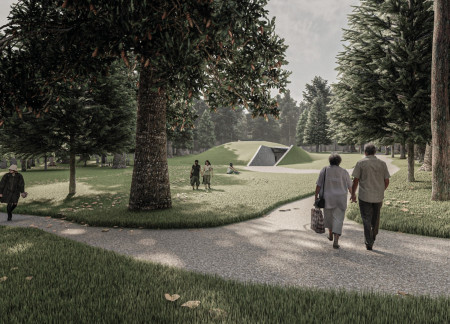 Argillite Walls and Reflective Pools in a Contemplative Columbarium