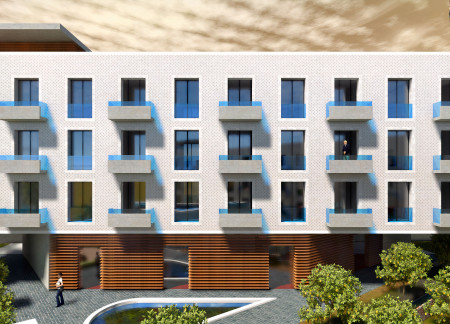 Terraced Gardens with Water Features Enhanced by Textured Masonry and Natural Wood Elements in a Sustainable Community Setting