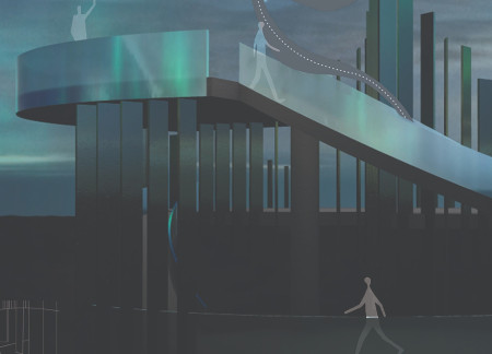 Framed Viewpoints with Pierced Aluminum and Concrete Overlooking Volcanic Landscape