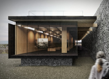 Circular Amphitheater Framed by Glulam Wood in a Volcanic Landscape