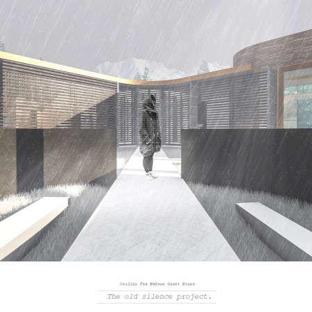 Dark Flooring and Natural Light Enhance Communal Reflection in a Serene Retreat