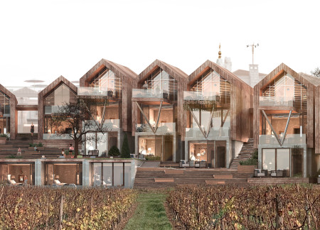 Stepped Brick and Wood Units Creating Community Spaces in Countryside Hospitality