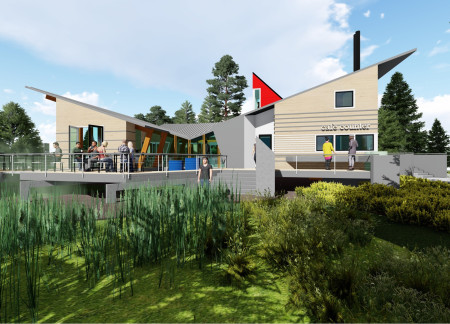 Raised Pavilions in Spruce and Pine Emphasize Nature Connection in Visitor Center