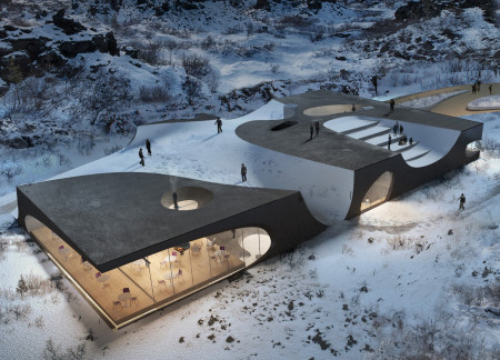 Living Roof and Concrete Shells Overlooking Volcanic Landscapes