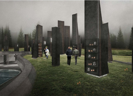 Reflective Water and Subterranean Niches in a Contemplative Memorial Space