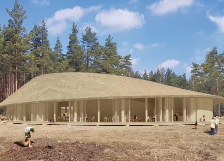 Circular Thatched Roof Structure Embracing Rainwater Ecology