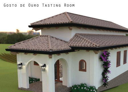 Terrazzo Tasting Room with Portuguese Stucco and Expansive Vineyard Views