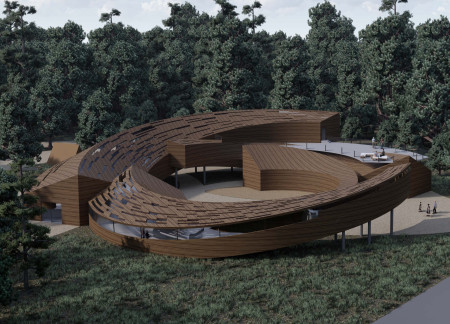 Curved Wooden Panels Enhancing Outdoor Camping Experience