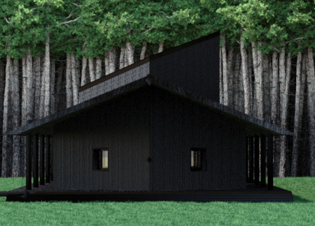 Aged Bronze Accents and Black Pine Volumes Within a Visitor Center in Latvia