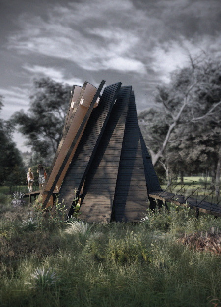 Circular Overlapping Plates Create a Meditative Space for Reflection