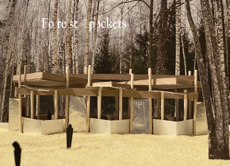 Round Columns and Zig-Zag Roof in a Forest Food Court