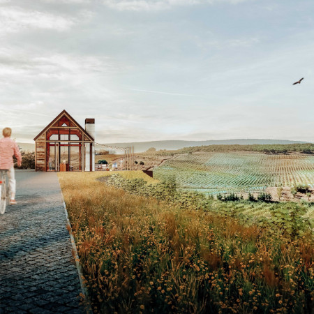 Walnut Gathering Table and Reclaimed Siding in a Vineyard Tasting Room