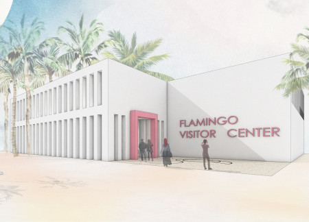 White Concrete Structure Embracing Natural Habitat for Ecological Education