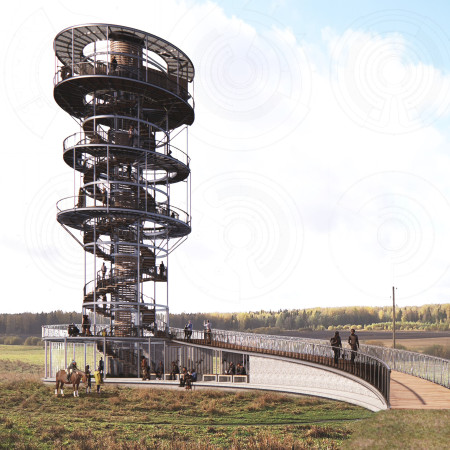 Helical Form of Concrete and Metal Embracing Natural Surroundings in a Biosphere Reserve
