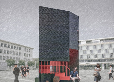 Red and Black Steel Structure for Reflective Meditation