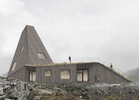 Timber Landmark Overlooking Tectonic Fissure with Green Roof