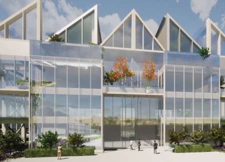 Biophilic Workspace with Porcelain and Subway Tiles